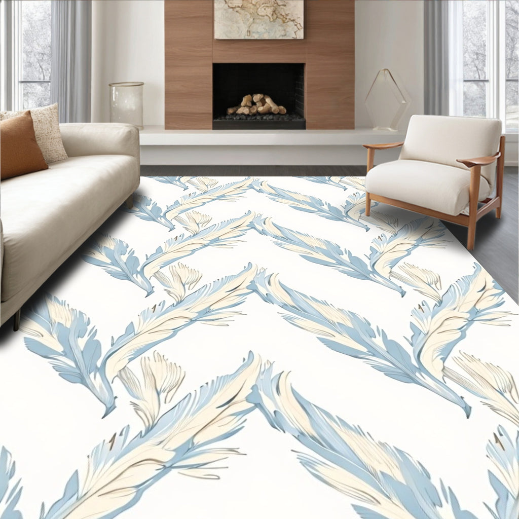 Soft Blue Feathered Whimsical Repeat Rug