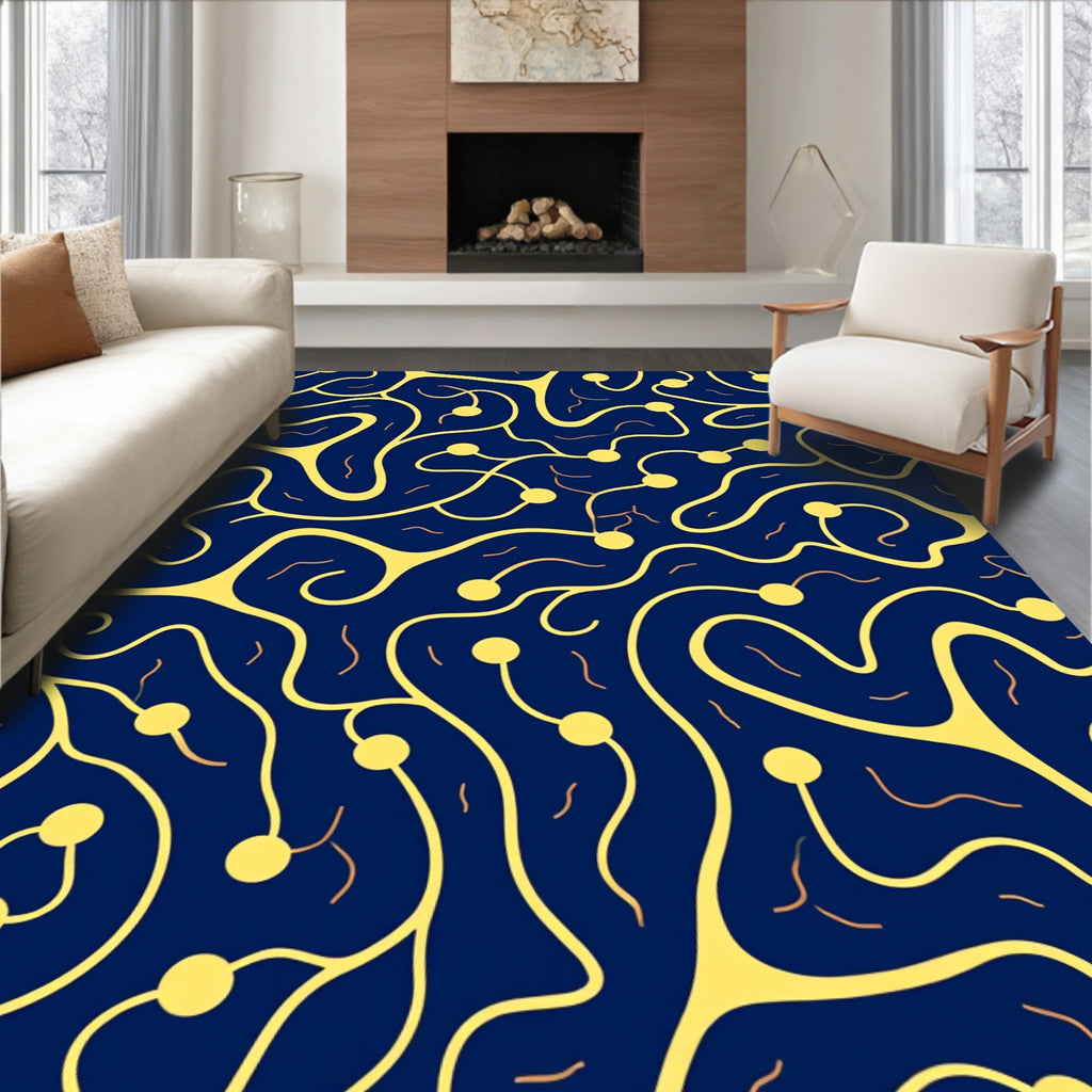 Navy Yellow Abstract Nerve Synapse Rug