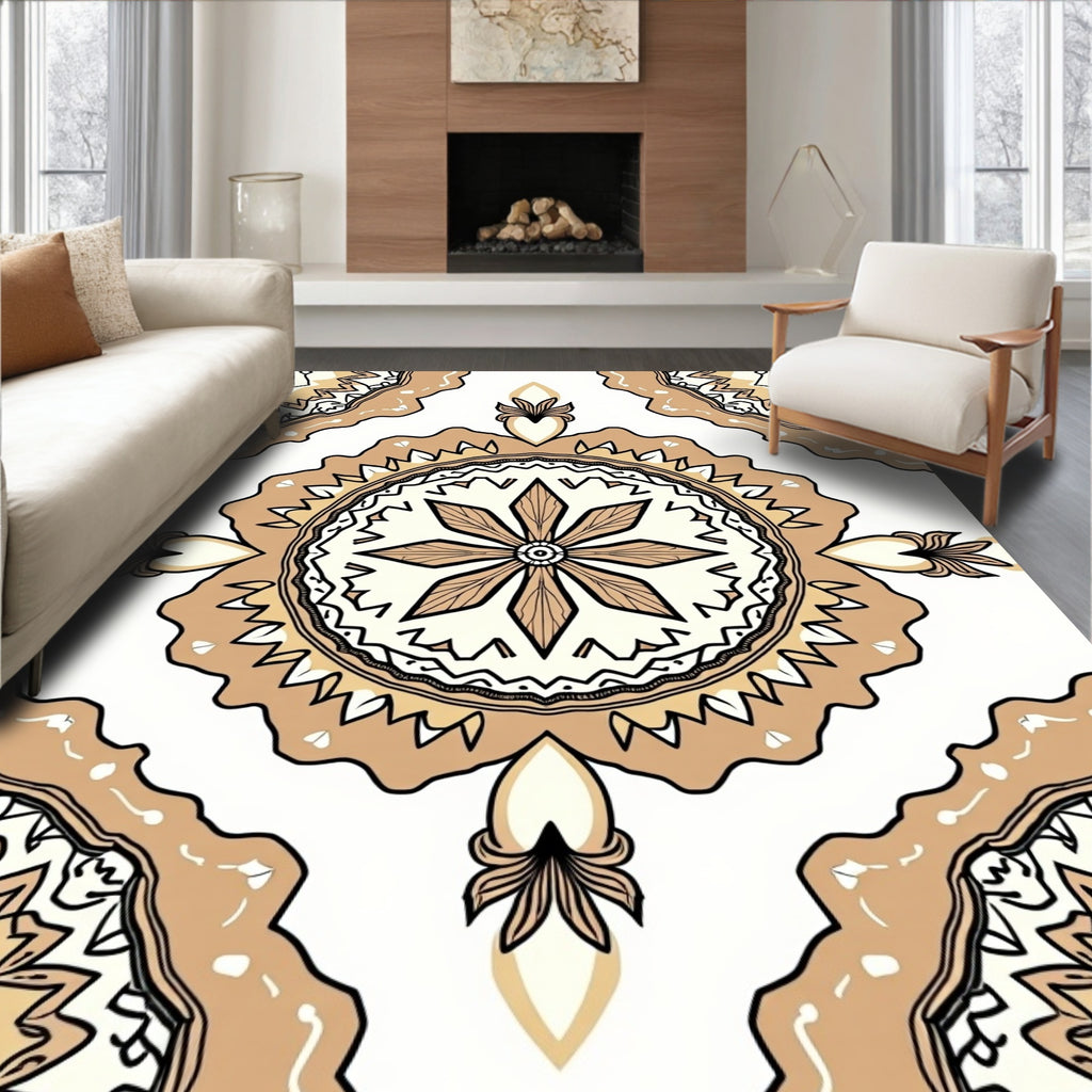 Rustic Cream and Brown Medallion Rug