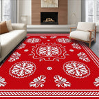Bold Red Floral Mandala Medallion Rug