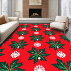 Festive Red Green Leaf Snowflakes Rug