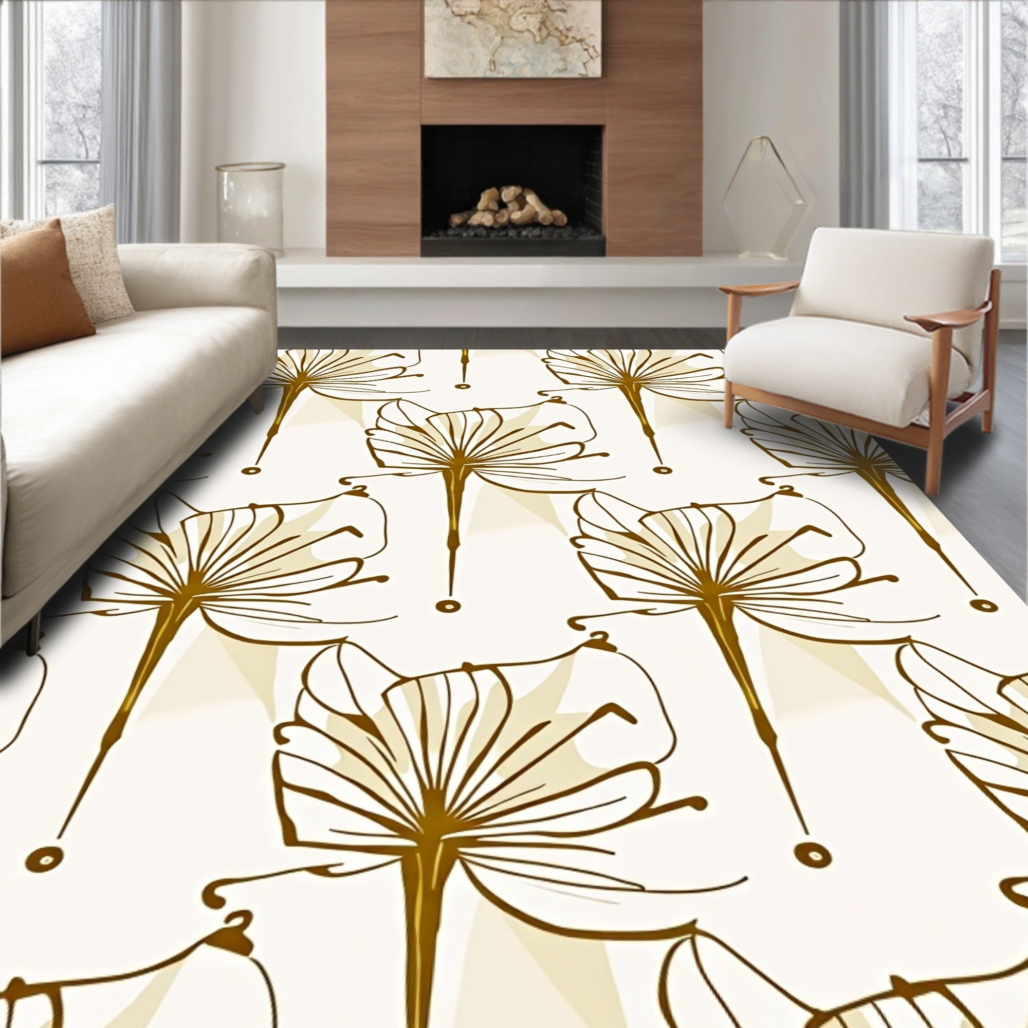 Gold Fan Flower Outline Rug
