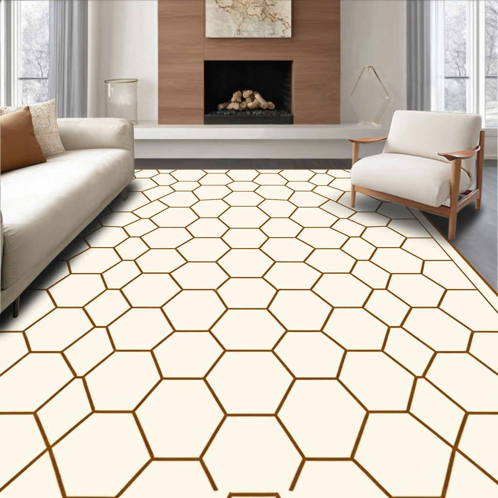 Brown Honeycomb Geometric Lattice Rug