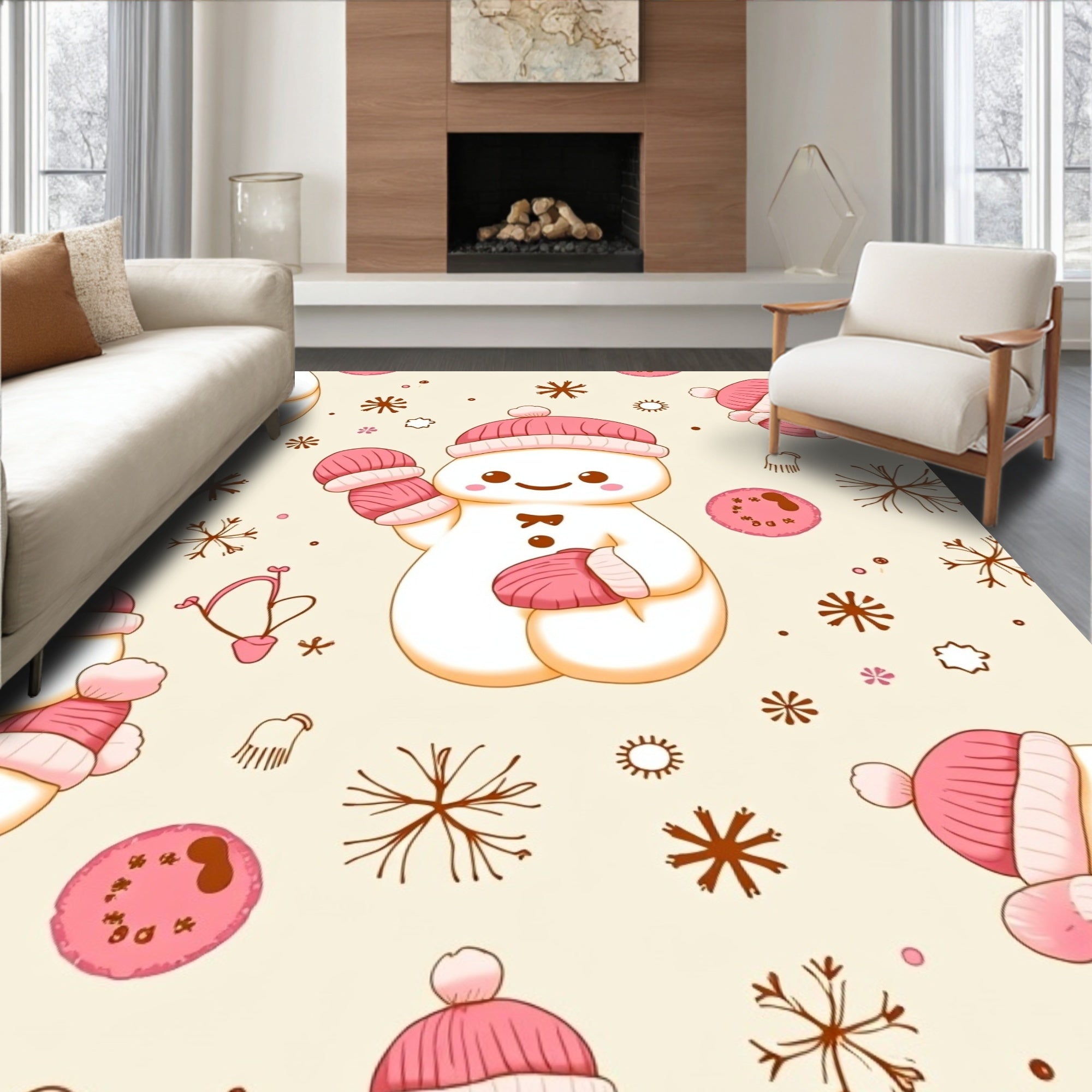 Charming Pink Snowman Winter Wonderland Rug