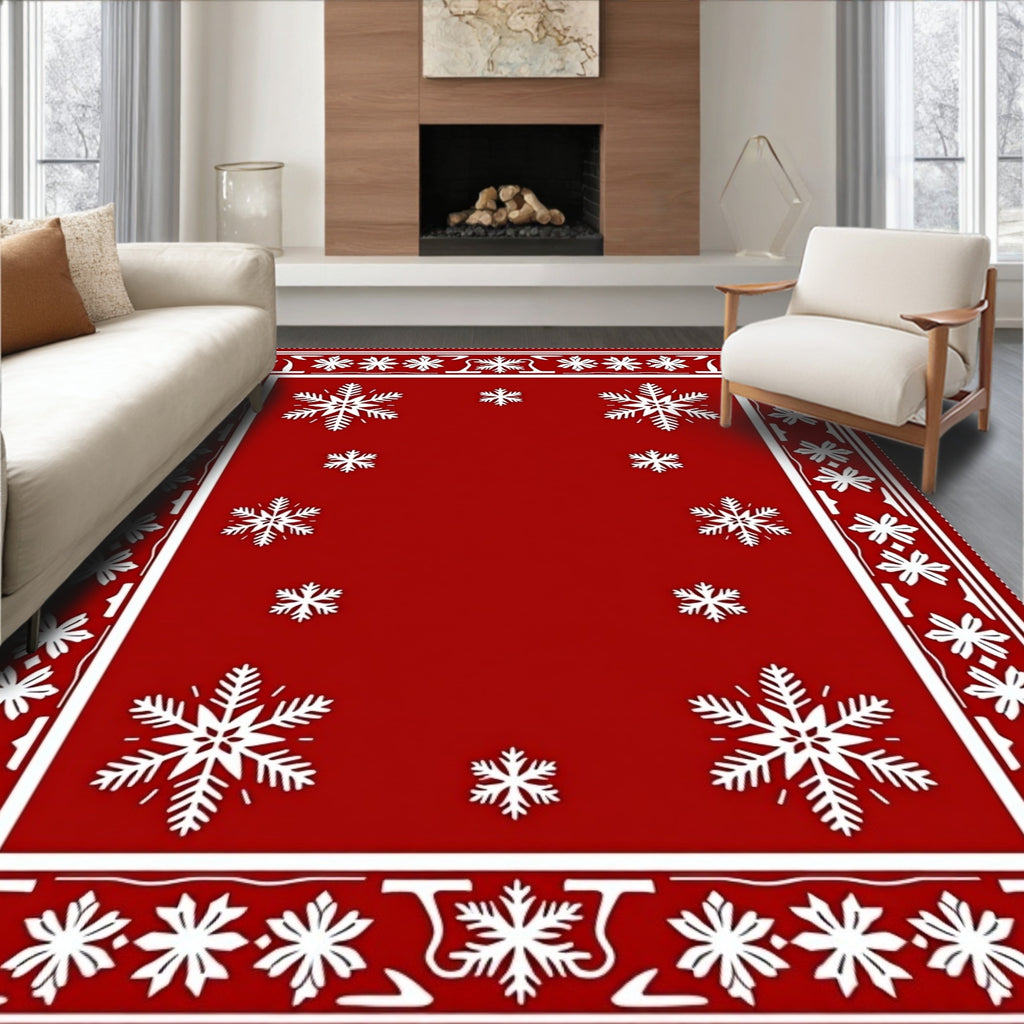 Crimson Snowflake Border Rug