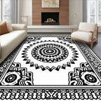 Mandala Sun Geometric Black White Rug