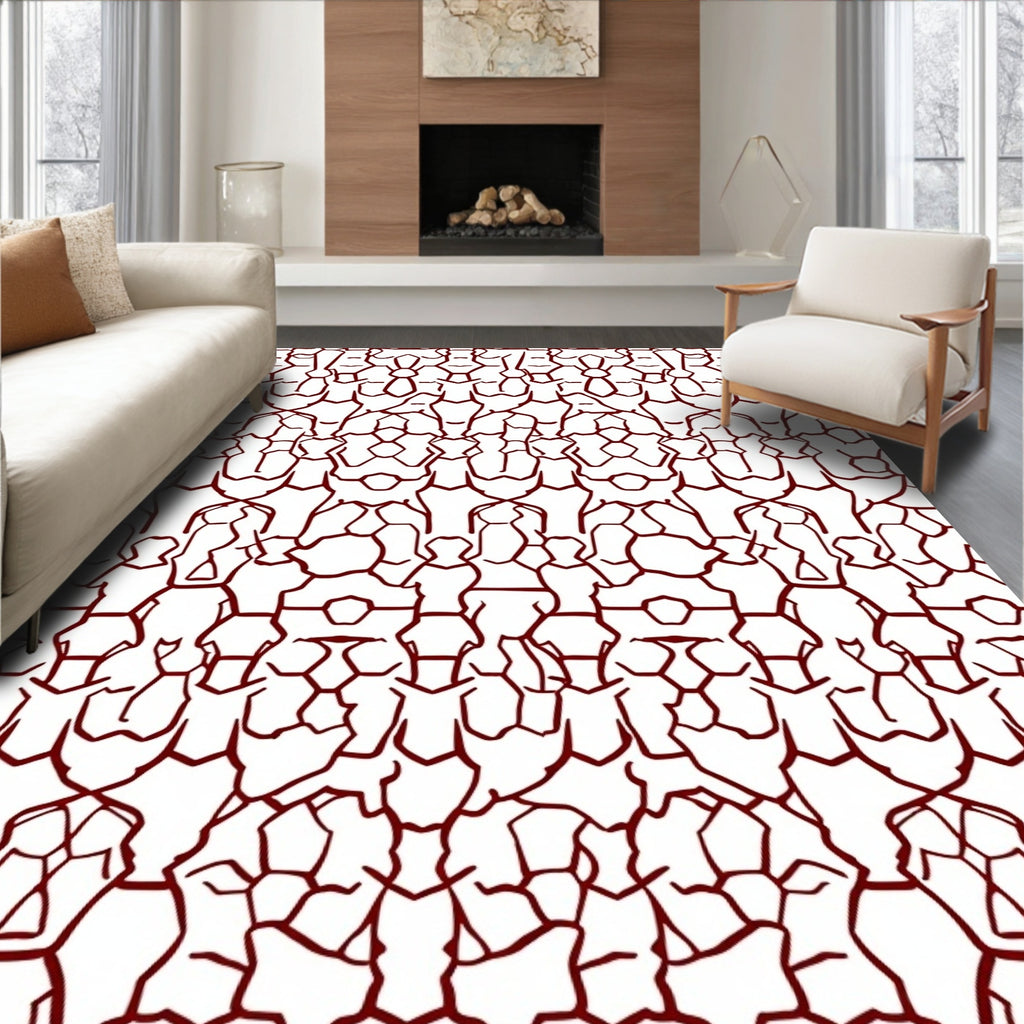 Deep Red Organic Geometric Art Rug