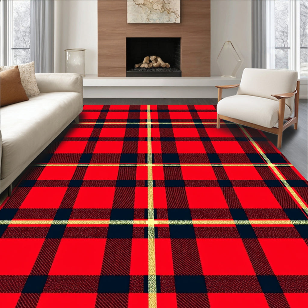 Red Black Plaid Tartan Lattice Rug