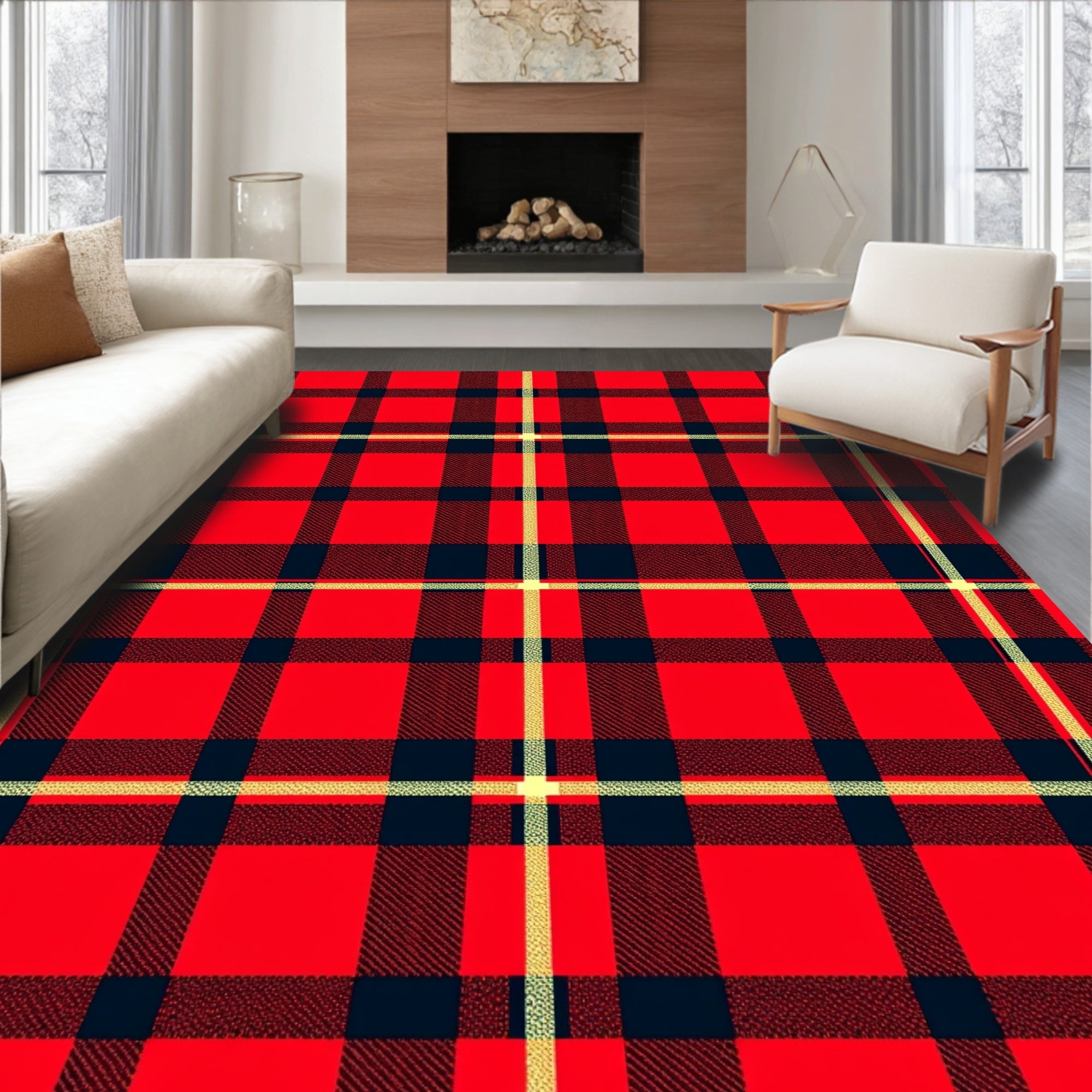 Red Black Plaid Tartan Lattice Rug