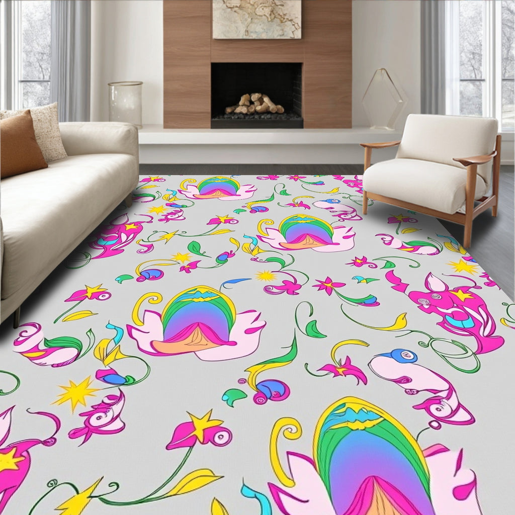 Whimsical Bright Pink Floral Whimsies Rug