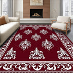 Crimson white ornate floral damask Rug