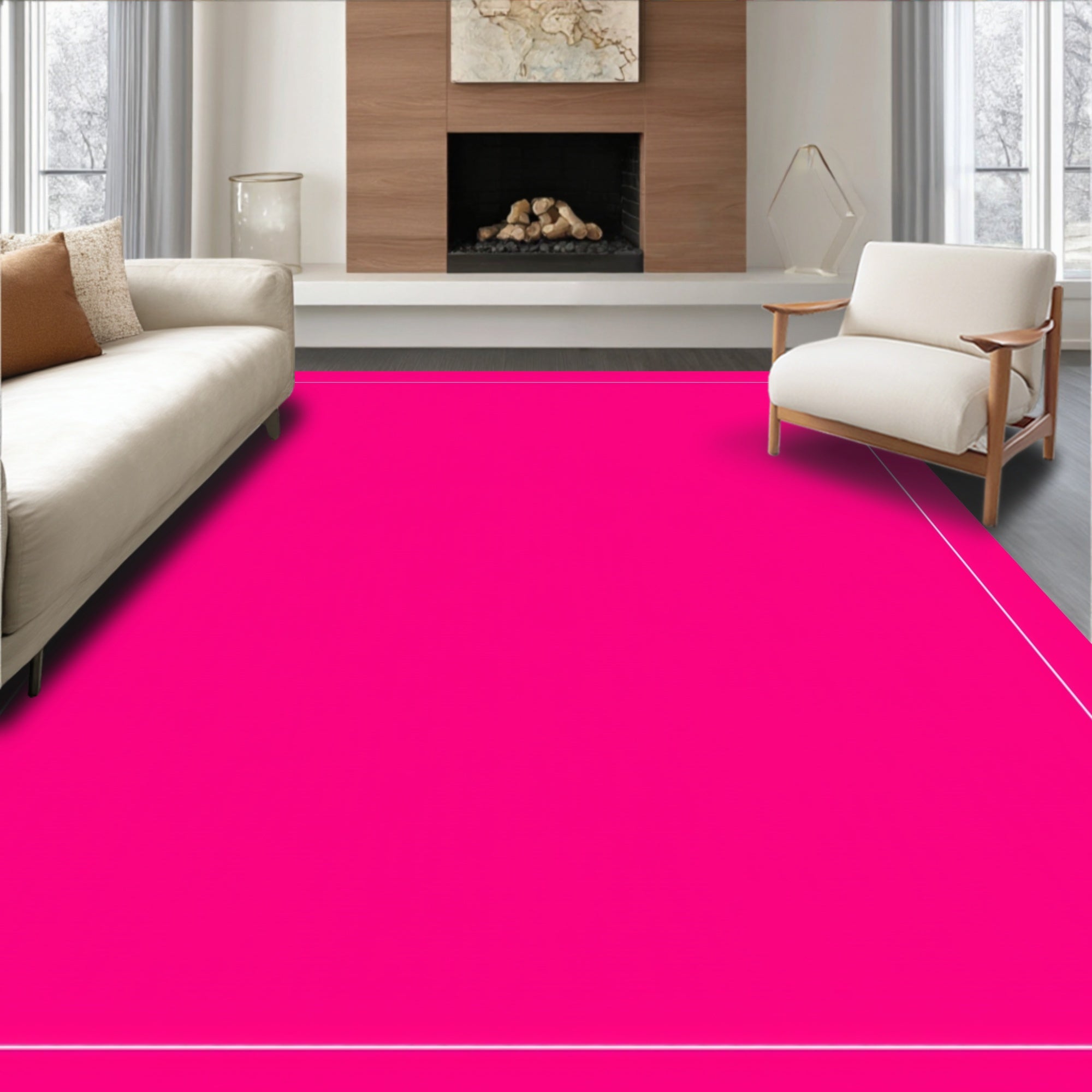 Vibrant Hot Pink Solid Rectangle Rug
