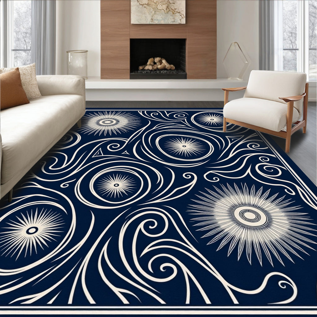 Celestial Starburst Navy Textile Rug