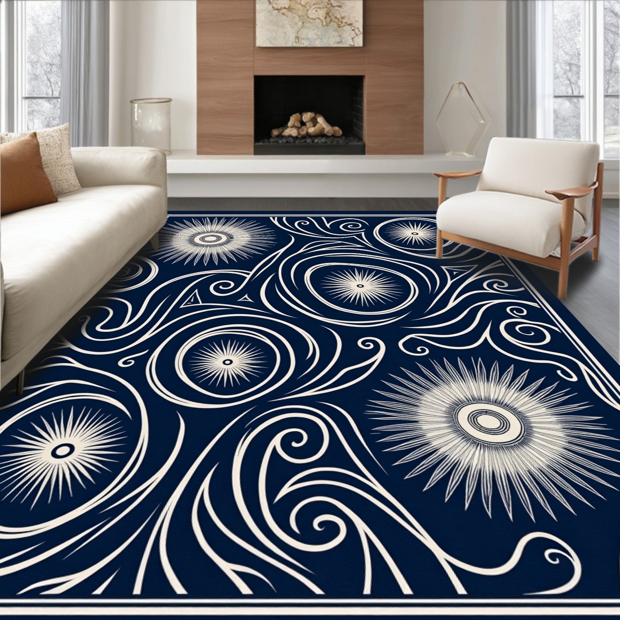 Celestial Starburst Navy Textile Rug