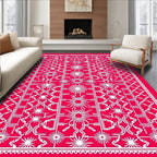 Bright Red Geometric Starburst Medallion Rug