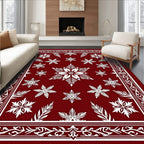 Crimson White Floral Snowflake Medallion Rug