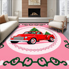Red Truck Christmas Tree Festive Border Rug