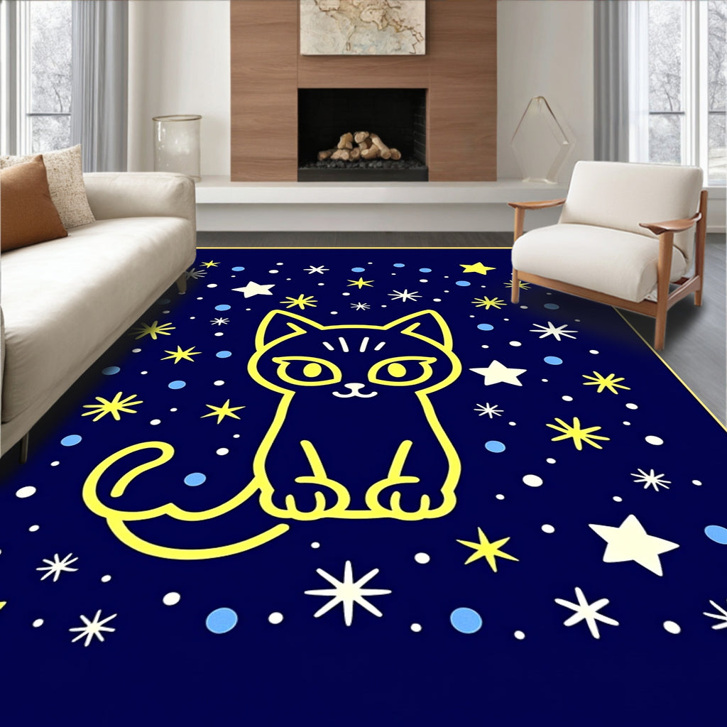 Cute Yellow Cat Starry Night Rug