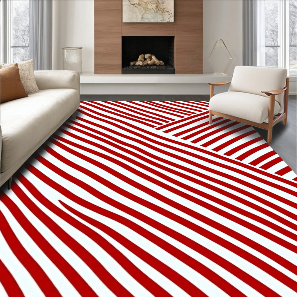 Bold Red Diagonal Stripe Abstract Rug