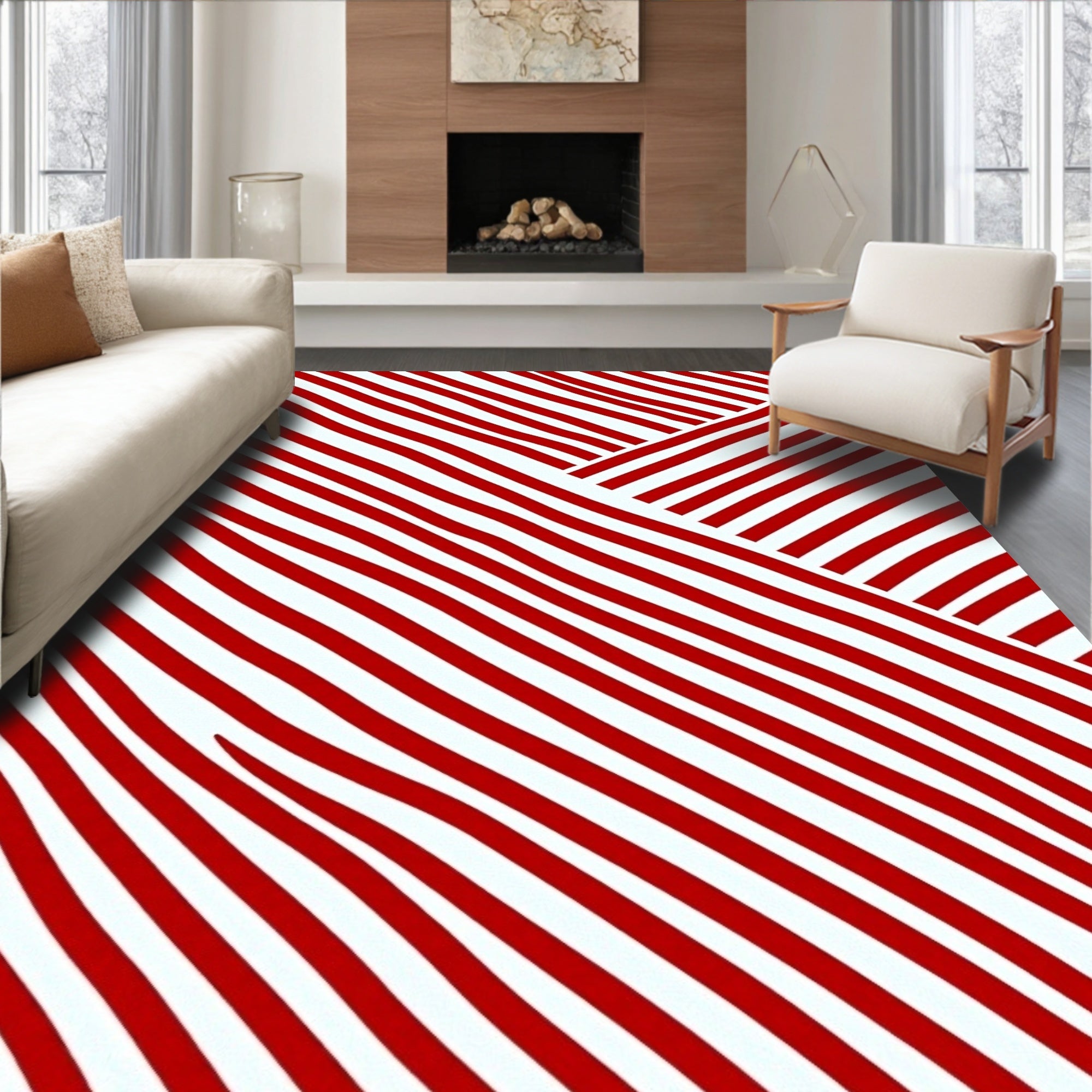 Bold Red Diagonal Stripe Abstract Rug
