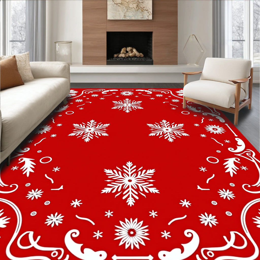 Festive White Snowflake Garland Rug