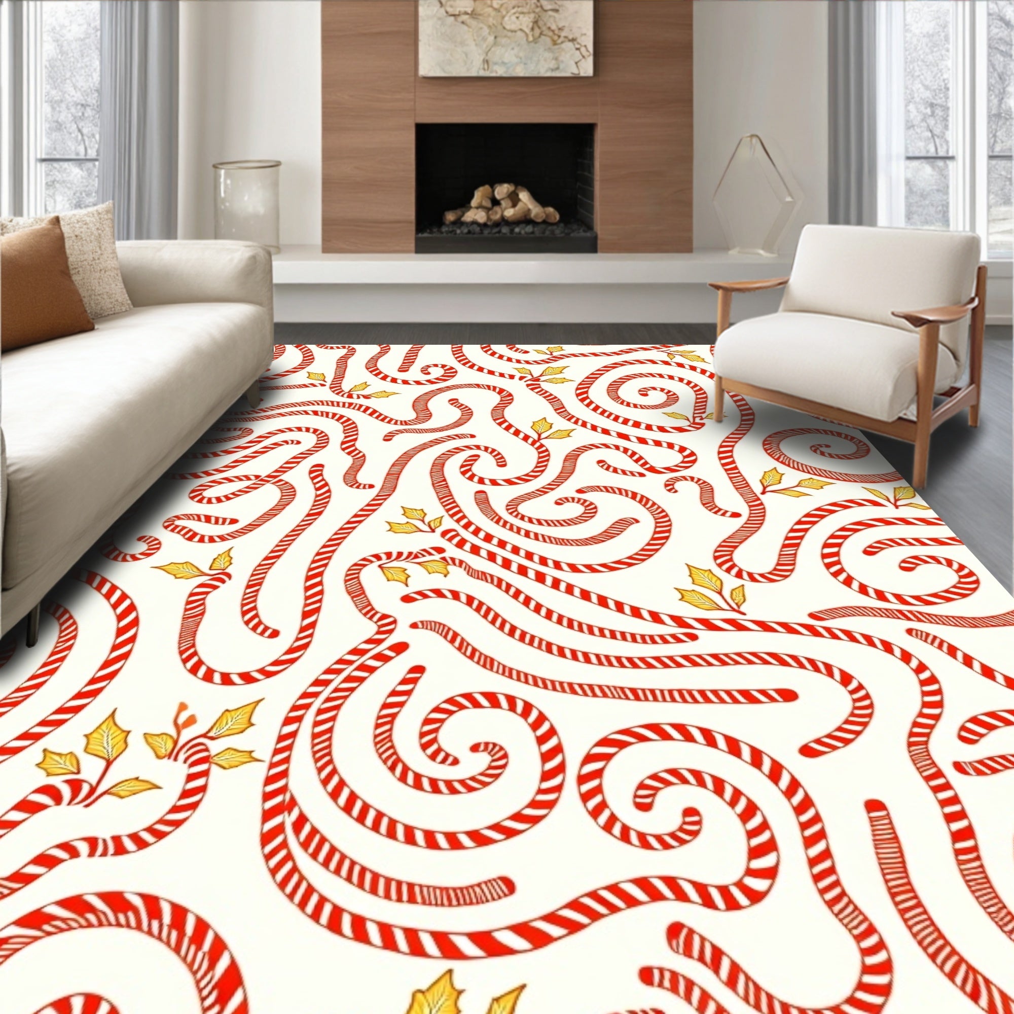 Festive Red White Candy Cane Swirls Rug