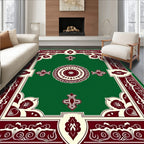 Deep Green Burgundy Floral Medallion Rug