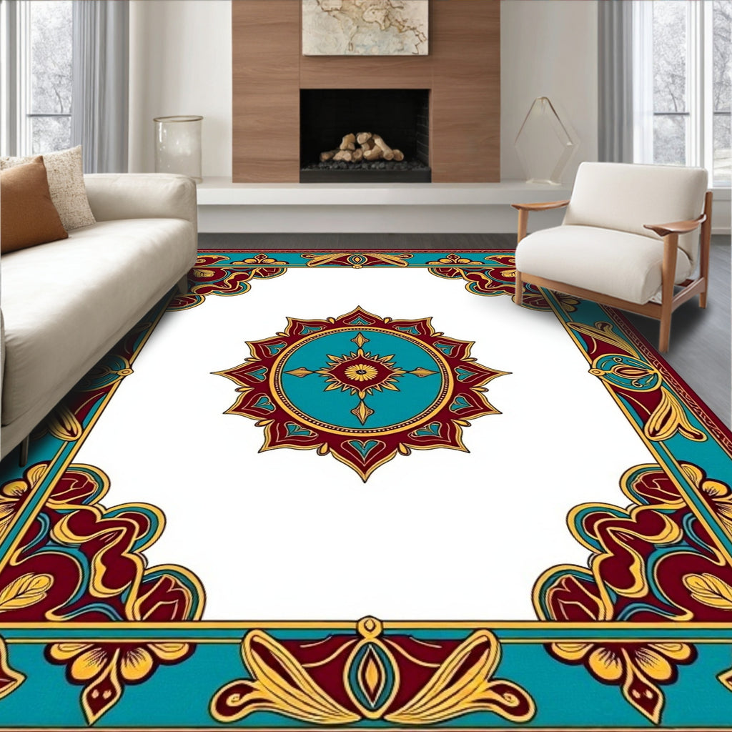 Victorian Teal Red Gold Medallion Rug