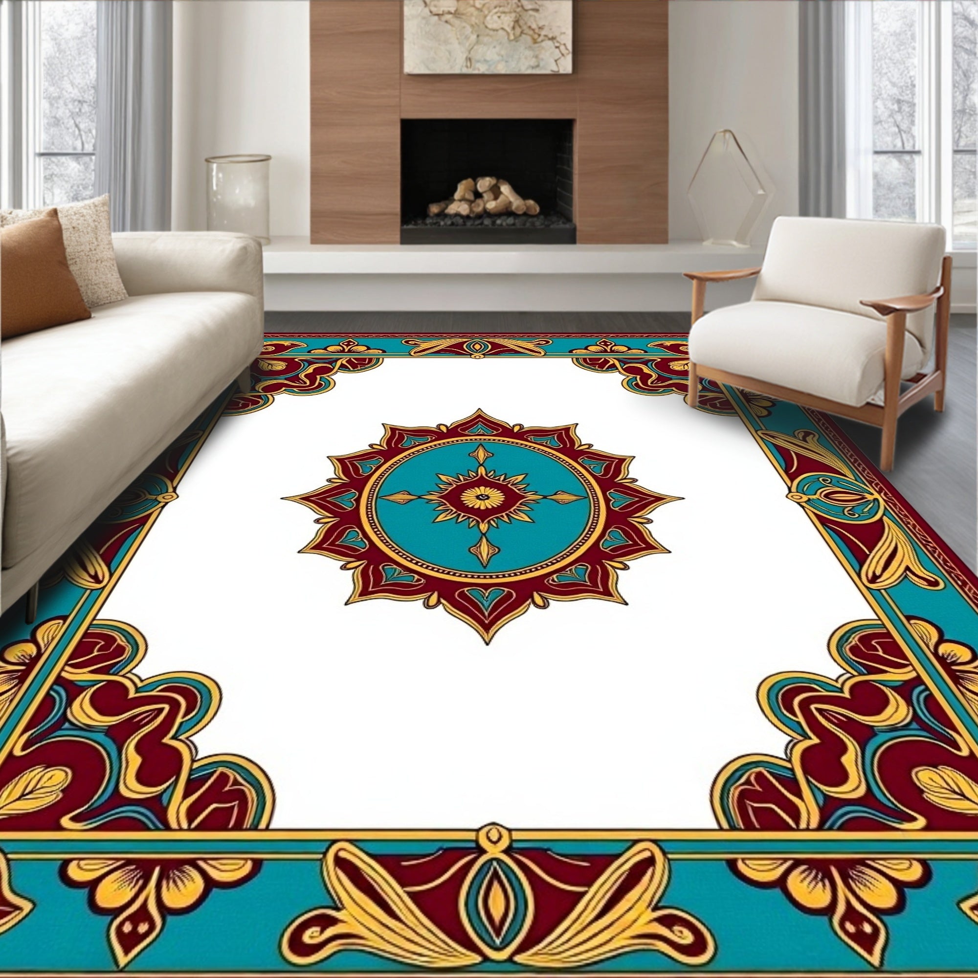 Victorian Teal Red Gold Medallion Rug