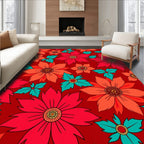 Vibrant Crimson Floral Medallion Arrangement Rug