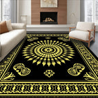 Bold Yellow Sunburst Mandala Border Rug