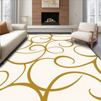 Golden Swirls Curlicues on Cream Rug