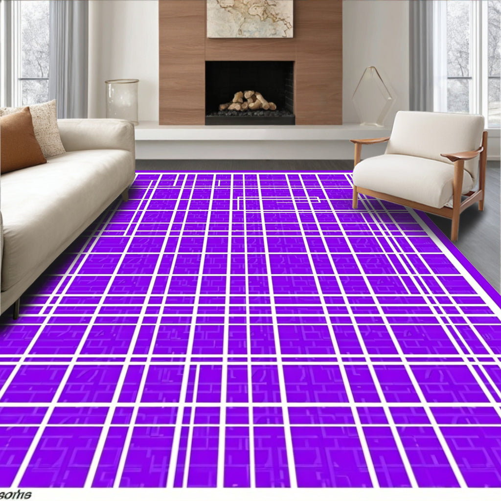 Vibrant Purple Grid with Subtle Texture Rug