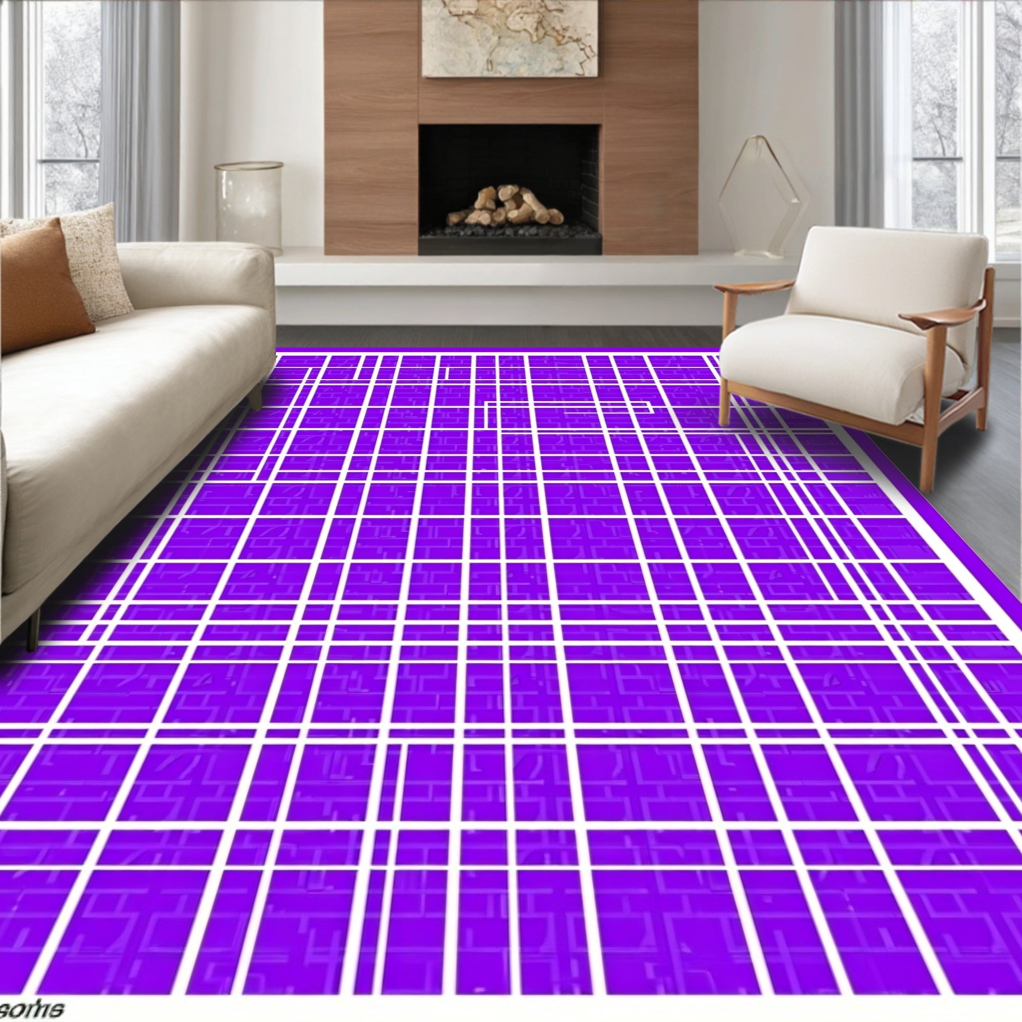 Vibrant Purple Grid with Subtle Texture Rug