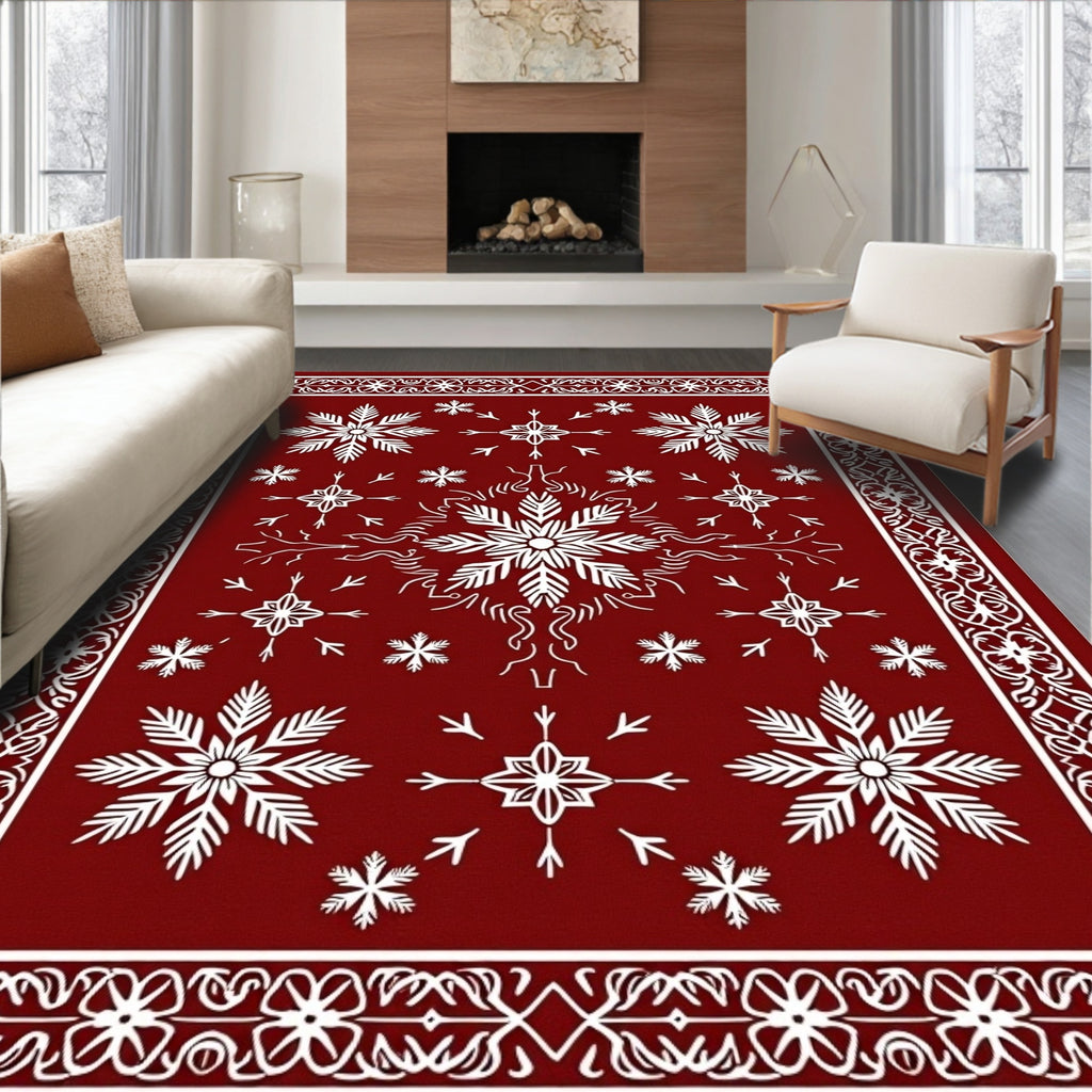 Crimson Snowflake Medallion Border Rug