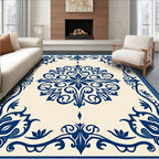 Classic Blue Ivory Scrollwork Medallion Rug
