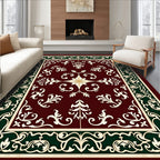 Deep Red Floral and Scroll Medallion Rug