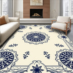 Cream Ivory Navy Mandala Medallion Border Rug