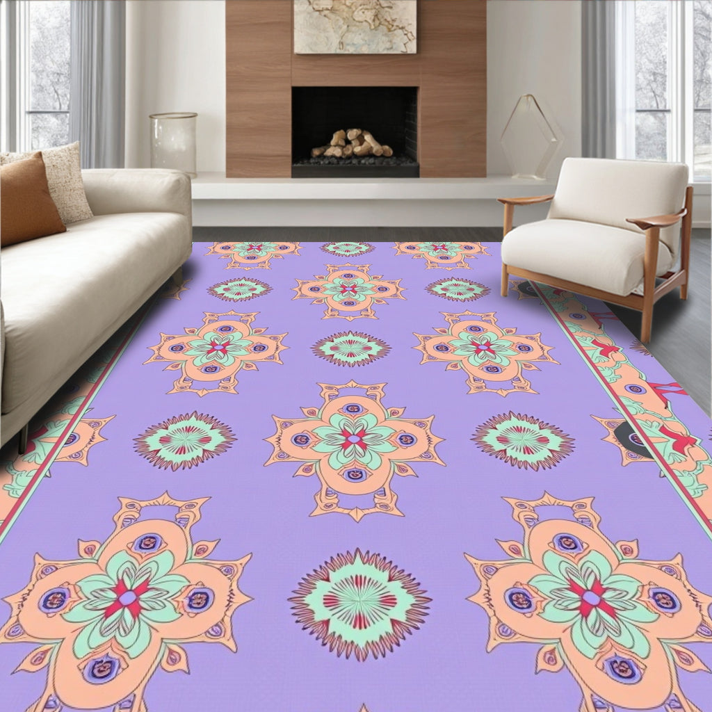 Ornate Lavender Floral Mandala Border Rug