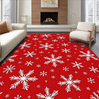 White Snowflake Scatter Red Field Rug