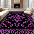Purple Black Vintage Floral Border Rug