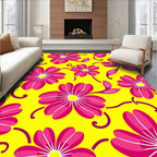 Vibrant Fuchsia Blossom Yellow Ground Rug