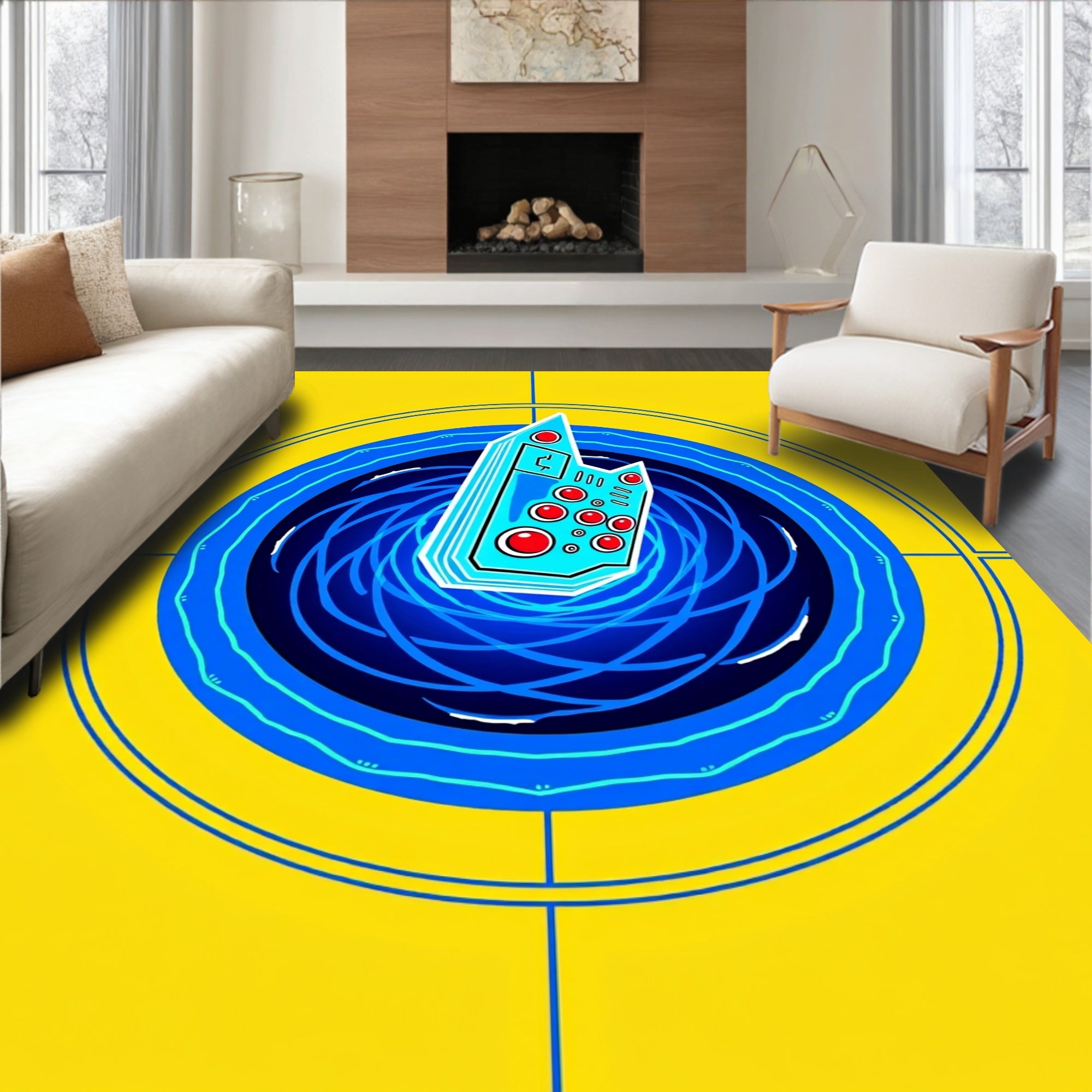 Bright Yellow Circuit Board Portal Rug