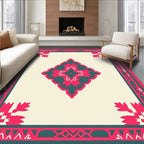 Vivid Teal Pink Geometric Medallion Rug
