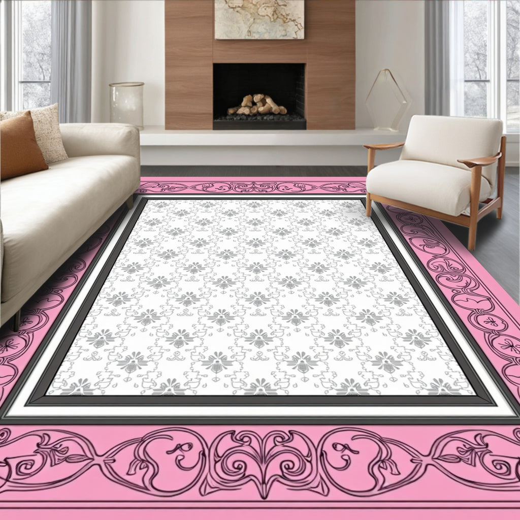 Whimsical Pink Ornate Floral Medallion Rug