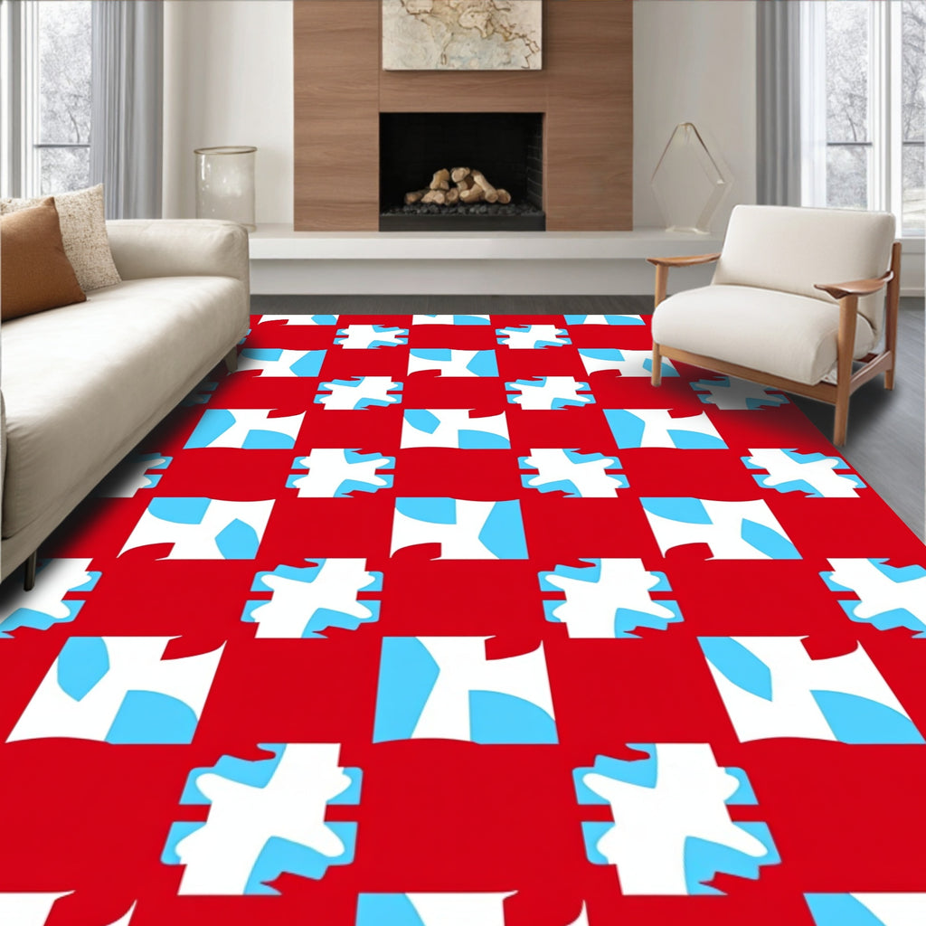 Bold Red Sky Blue Starburst Rug