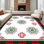 Red Green Buffalo Plaid Snowflake Mandala Rug