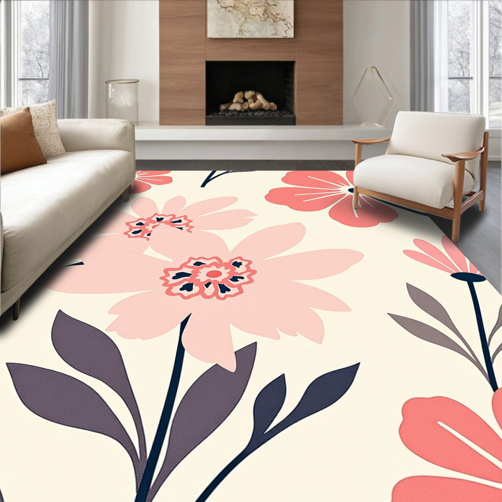 Coral Pink Floral Garden Medallions Rug