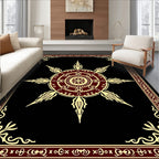 Burgundy Sunburst Medallion Frame Rug