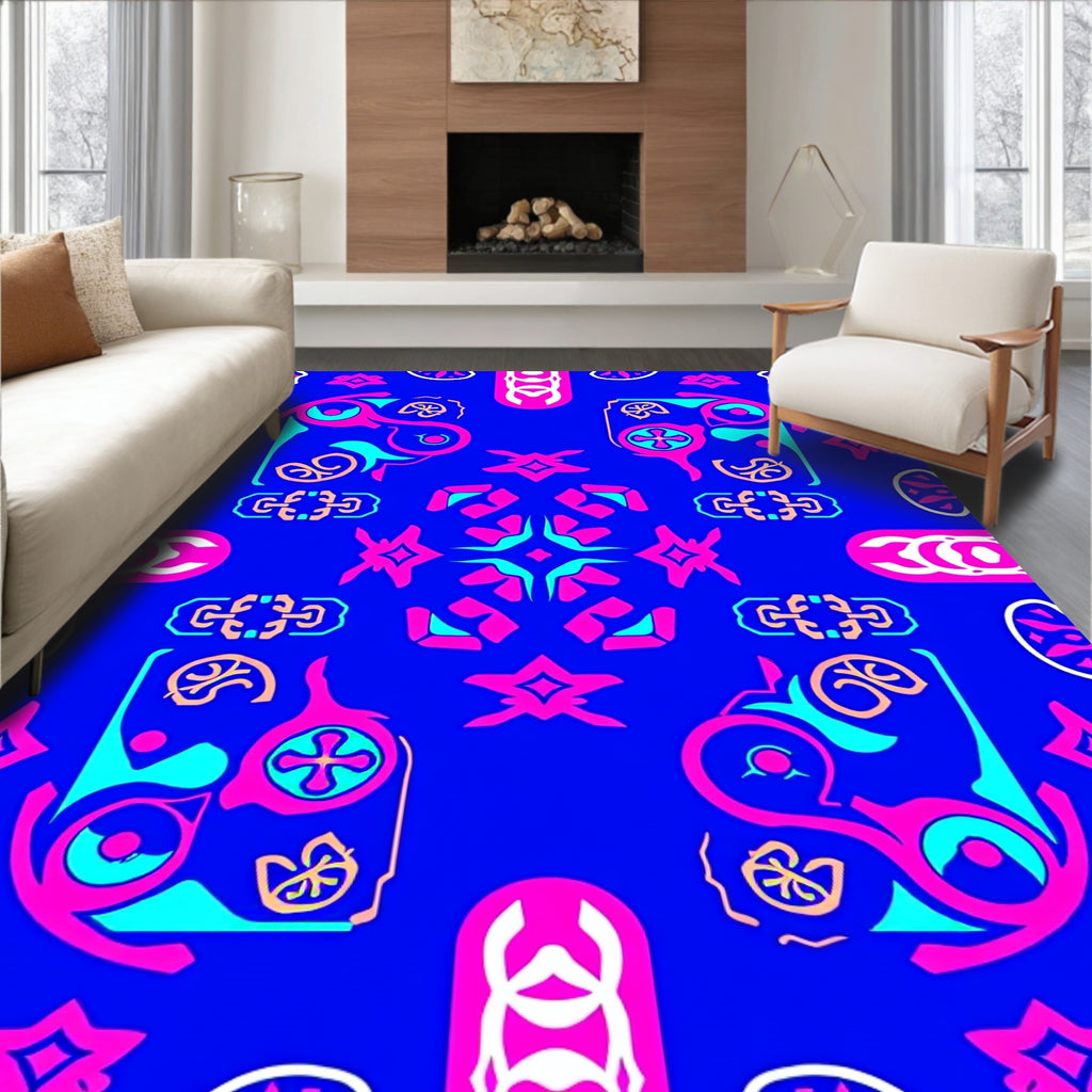 Vibrant Pink Teal Geometric Abstract Elements Rug